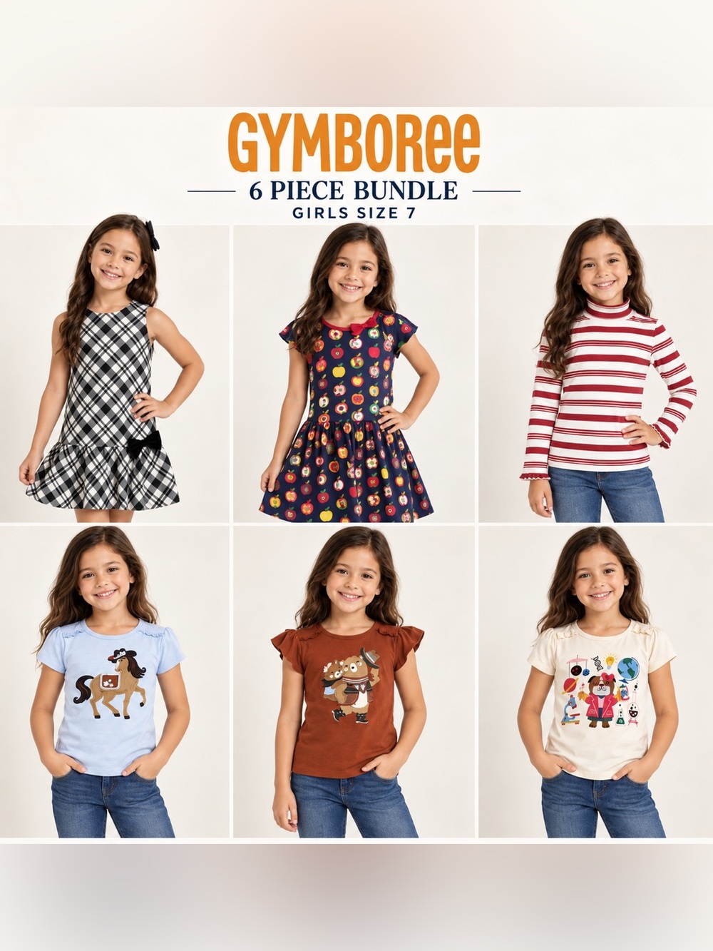 Gymboree Girls Size 7 Clothing Bundle 6 Pieces Dresses Graphic Tops
